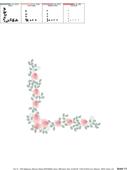 Roses Corner embroidery designs - Flower embroidery design machine embroidery pattern - Floral Frame embroidery file - instant download pes
