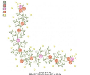 Flower Corner embroidery designs - Roses Frame embroidery design machine embroidery pattern - Roses corner embroidery - instant download jef