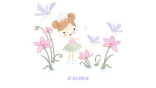 Laden Sie das Bild in den Galerie-Viewer, Fairy embroidery designs - Baby girl embroidery design machine embroidery pattern - Fantasy Pixie with flowers embroidery - instant download
