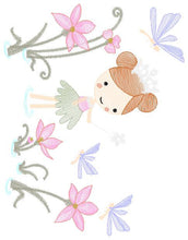 Load image into Gallery viewer, Fairy embroidery designs - Baby girl embroidery design machine embroidery pattern - Fantasy Pixie with flowers embroidery - instant download
