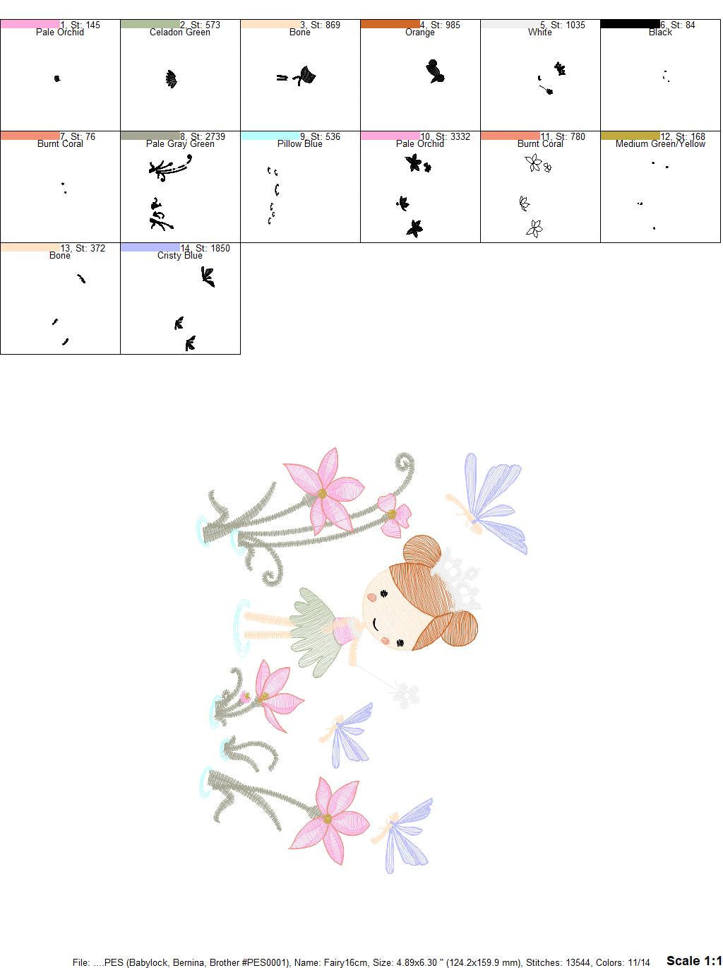 Fairy embroidery designs - Baby girl embroidery design machine embroidery pattern - Fantasy Pixie with flowers embroidery - instant download