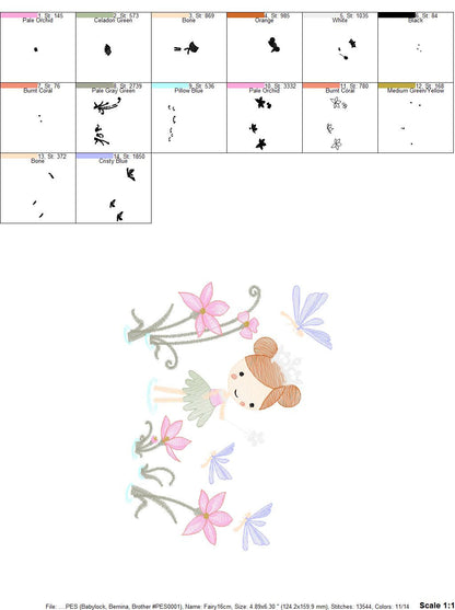 Fairy embroidery designs - Baby girl embroidery design machine embroidery pattern - Fantasy Pixie with flowers embroidery - instant download