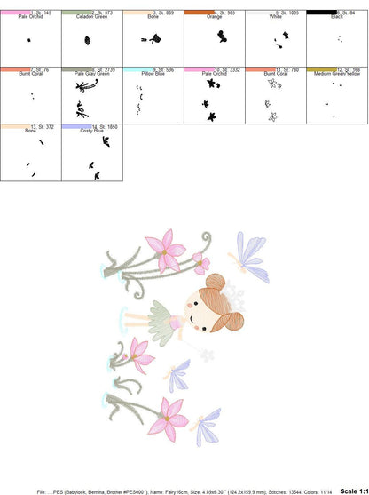 Fairy embroidery designs - Baby girl embroidery design machine embroidery pattern - Fantasy Pixie with flowers embroidery - instant download