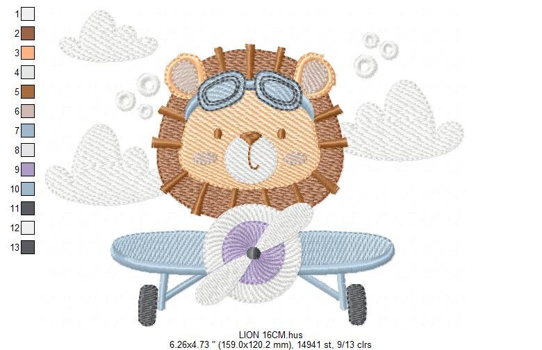 Lion Pilot embroidery designs - Airplane embroidery design machine embroidery pattern - Baby boy embroidery file - instant download pes jef