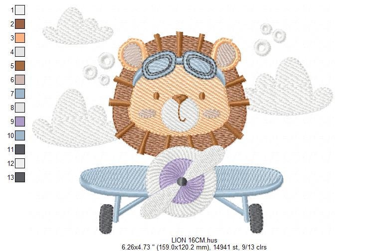 Lion Pilot embroidery designs - Airplane embroidery design machine embroidery pattern - Baby boy embroidery file - instant download pes jef