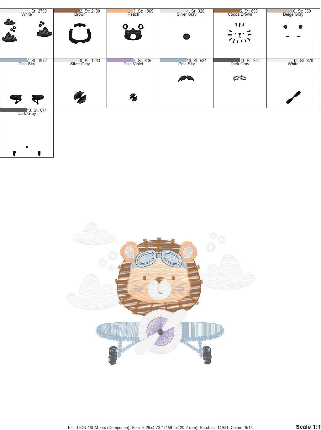 Lion Pilot embroidery designs - Airplane embroidery design machine embroidery pattern - Baby boy embroidery file - instant download pes jef