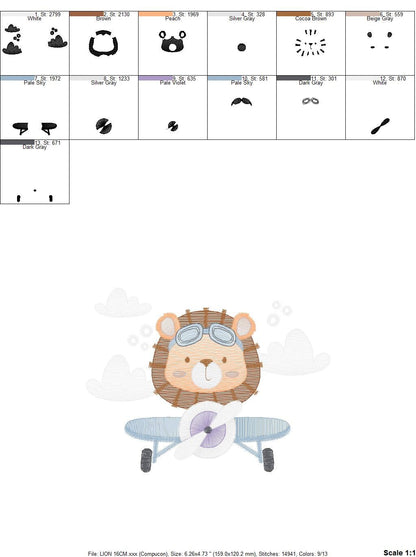 Lion Pilot embroidery designs - Airplane embroidery design machine embroidery pattern - Baby boy embroidery file - instant download pes jef