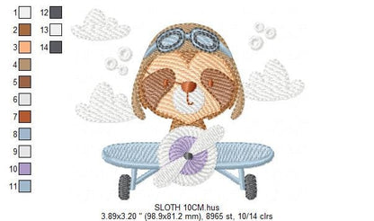 Airplane embroidery designs - Sloth Pilot embroidery design machine embroidery pattern - Baby boy embroidery file - digital download pes jef