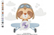 Charger l&#39;image dans la galerie, Airplane embroidery designs - Sloth Pilot embroidery design machine embroidery pattern - Baby boy embroidery file - digital download pes jef
