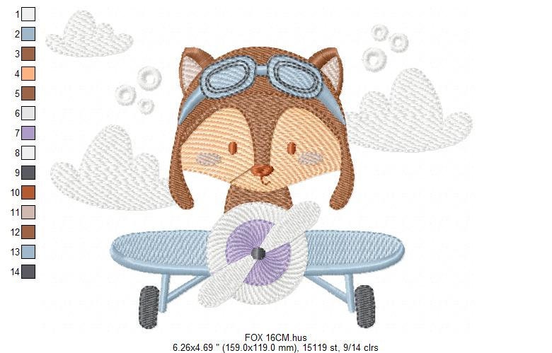 Plane embroidery designs - Fox Pilot embroidery design machine embroidery pattern - Fox Pilot aviator - Baby boy embroidery file download