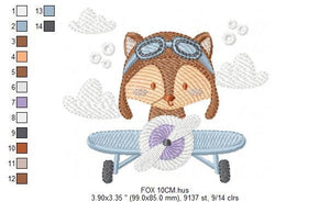 Plane embroidery designs - Fox Pilot embroidery design machine embroidery pattern - Fox Pilot aviator - Baby boy embroidery file download