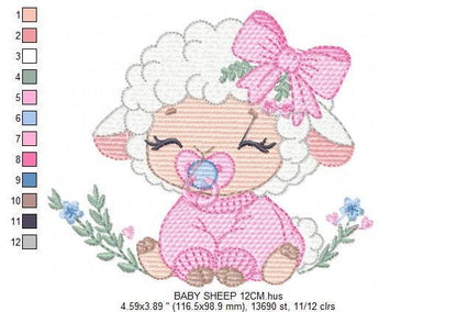 Baby Sheep embroidery design - Lamb with lace machine embroidery pattern - Baby girl file - Instant digital download pes jef dst hus