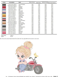 Girl with bike embroidery designs - Motorcycle embroidery design machine embroidery pattern - Scooter Chopper Motocyclist - instant download