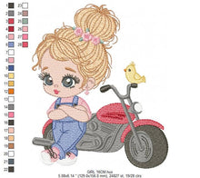 Load image into Gallery viewer, Girl with bike embroidery designs - Motorcycle embroidery design machine embroidery pattern - Scooter Chopper Motocyclist - instant download
