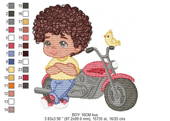 Boy with motorcycle embroidery designs - Baby Boy embroidery design machine embroidery pattern - Motorcyclist Biker Chopper - pes download