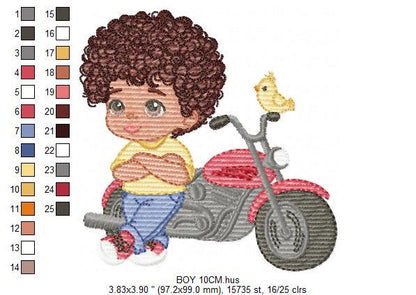 Boy with motorcycle embroidery designs - Baby Boy embroidery design machine embroidery pattern - Motorcyclist Biker Chopper - pes download