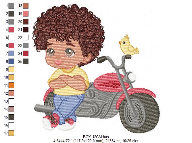 Boy with motorcycle embroidery designs - Baby Boy embroidery design machine embroidery pattern - Motorcyclist Biker Chopper - pes download