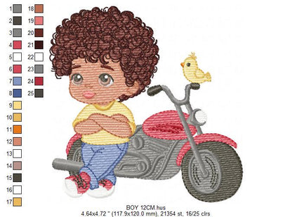 Boy with motorcycle embroidery designs - Baby Boy embroidery design machine embroidery pattern - Motorcyclist Biker Chopper - pes download