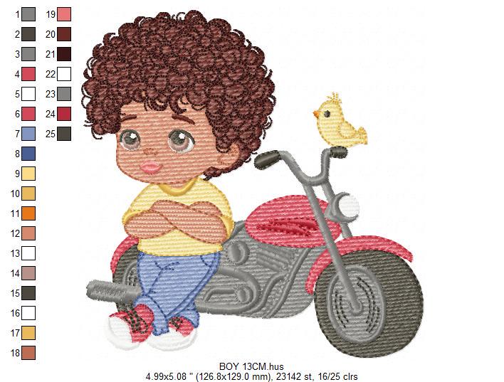 Boy with motorcycle embroidery designs - Baby Boy embroidery design machine embroidery pattern - Motorcyclist Biker Chopper - pes download