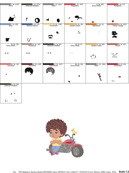 Boy with motorcycle embroidery designs - Baby Boy embroidery design machine embroidery pattern - Motorcyclist Biker Chopper - pes download