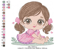 Charger l&#39;image dans la galerie, Young Girl with dress embroidery designs - Baby girl with lace embroidery design machine embroidery pattern - Toddler embroidery - download
