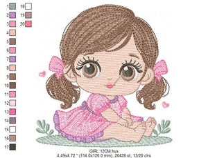 Young Girl with dress embroidery designs - Baby girl with lace embroidery design machine embroidery pattern - Toddler embroidery - download