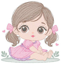 Cargar imagen en el visor de la galería, Young Girl with dress embroidery designs - Baby girl with lace embroidery design machine embroidery pattern - Toddler embroidery - download
