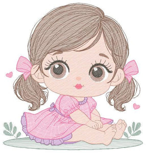 Young Girl with dress embroidery designs - Baby girl with lace embroidery design machine embroidery pattern - Toddler embroidery - download