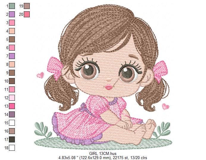 Young Girl with dress embroidery designs - Baby girl with lace embroidery design machine embroidery pattern - Toddler embroidery - download