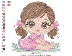 Young Girl with dress embroidery designs - Baby girl with lace embroidery design machine embroidery pattern - Toddler embroidery - download