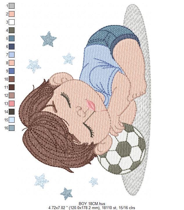 Sleeping boy embroidery designs - Soccer Player with ball embroidery design machine embroidery - Boy with ball embroidery - instant download