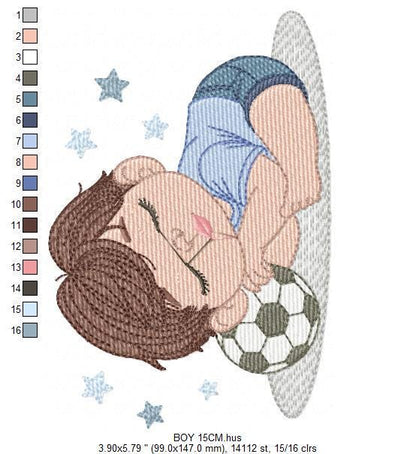 Sleeping boy embroidery designs - Soccer Player with ball embroidery design machine embroidery - Boy with ball embroidery - instant download