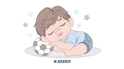 Sleeping boy embroidery designs - Soccer Player with ball embroidery design machine embroidery - Boy with ball embroidery - instant download