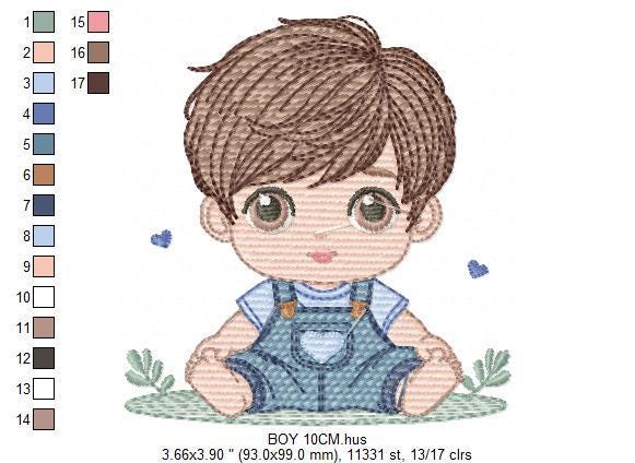 Baby boy embroidery design - Toddler with jumpsuit machine embroidery pattern - Kid embroidery file - Instant digital download