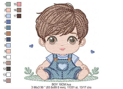 Baby boy embroidery design - Toddler with jumpsuit machine embroidery pattern - Kid embroidery file - Instant digital download