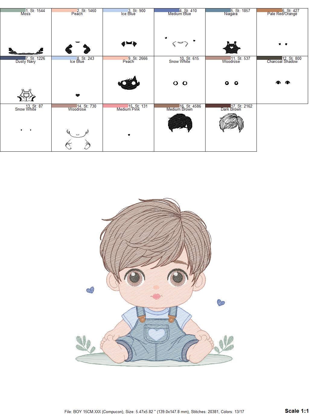 Baby boy embroidery design - Toddler with jumpsuit machine embroidery pattern - Kid embroidery file - Instant digital download