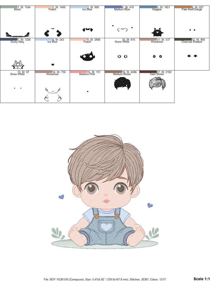Baby boy embroidery design - Toddler with jumpsuit machine embroidery pattern - Kid embroidery file - Instant digital download