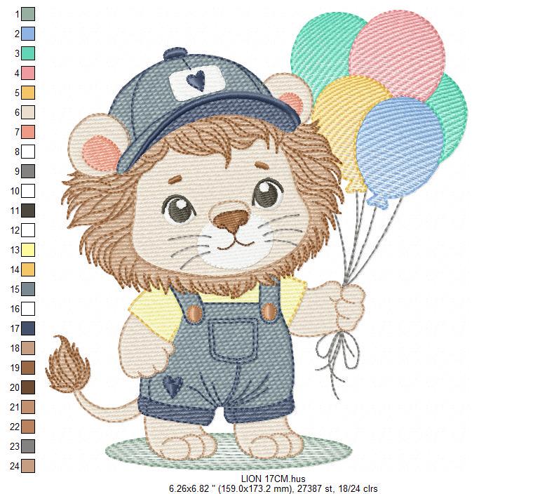 Lion with balloons embroidery designs - Safari animal embroidery design machine embroidery pattern - Baby boy embroidery - instant download