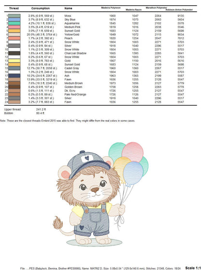 Lion with balloons embroidery designs - Safari animal embroidery design machine embroidery pattern - Baby boy embroidery - instant download