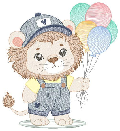 Lion with balloons embroidery designs - Safari animal embroidery design machine embroidery pattern - Baby boy embroidery - instant download