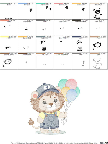 Lion with balloons embroidery designs - Safari animal embroidery design machine embroidery pattern - Baby boy embroidery - instant download
