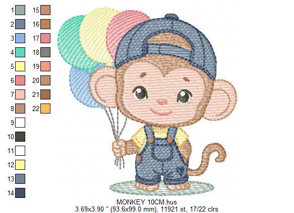 Monkey with balloons embroidery designs - Safari animal embroidery design machine embroidery pattern - Boy embroidery - instant download pes