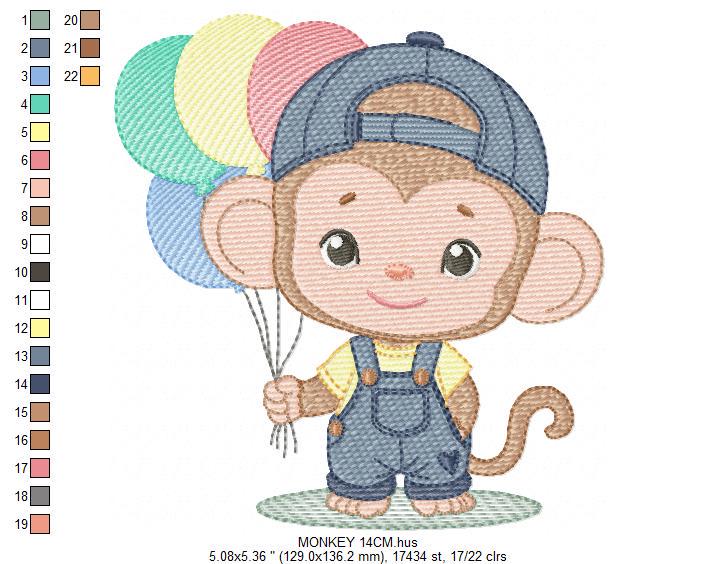 Monkey with balloons embroidery designs - Safari animal embroidery design machine embroidery pattern - Boy embroidery - instant download pes