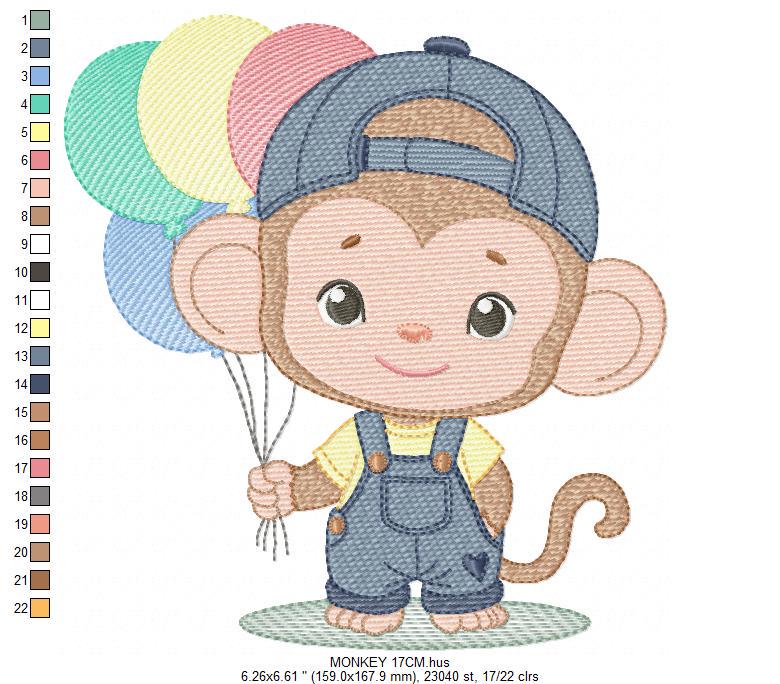 Monkey with balloons embroidery designs - Safari animal embroidery design machine embroidery pattern - Boy embroidery - instant download pes