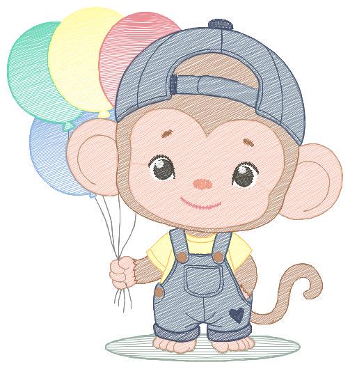 Monkey with balloons embroidery designs - Safari animal embroidery design machine embroidery pattern - Boy embroidery - instant download pes