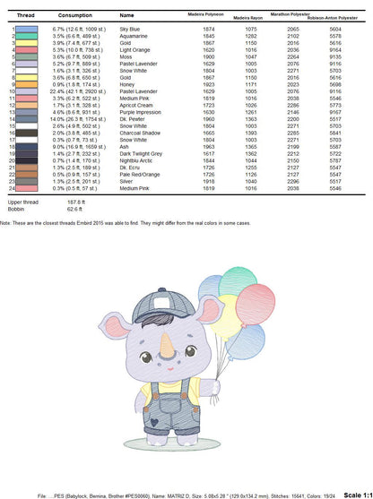 Rhino embroidery designs - Animal safari embroidery design machine embroidery pattern - Baby boy embroidery file - instant download pes jef