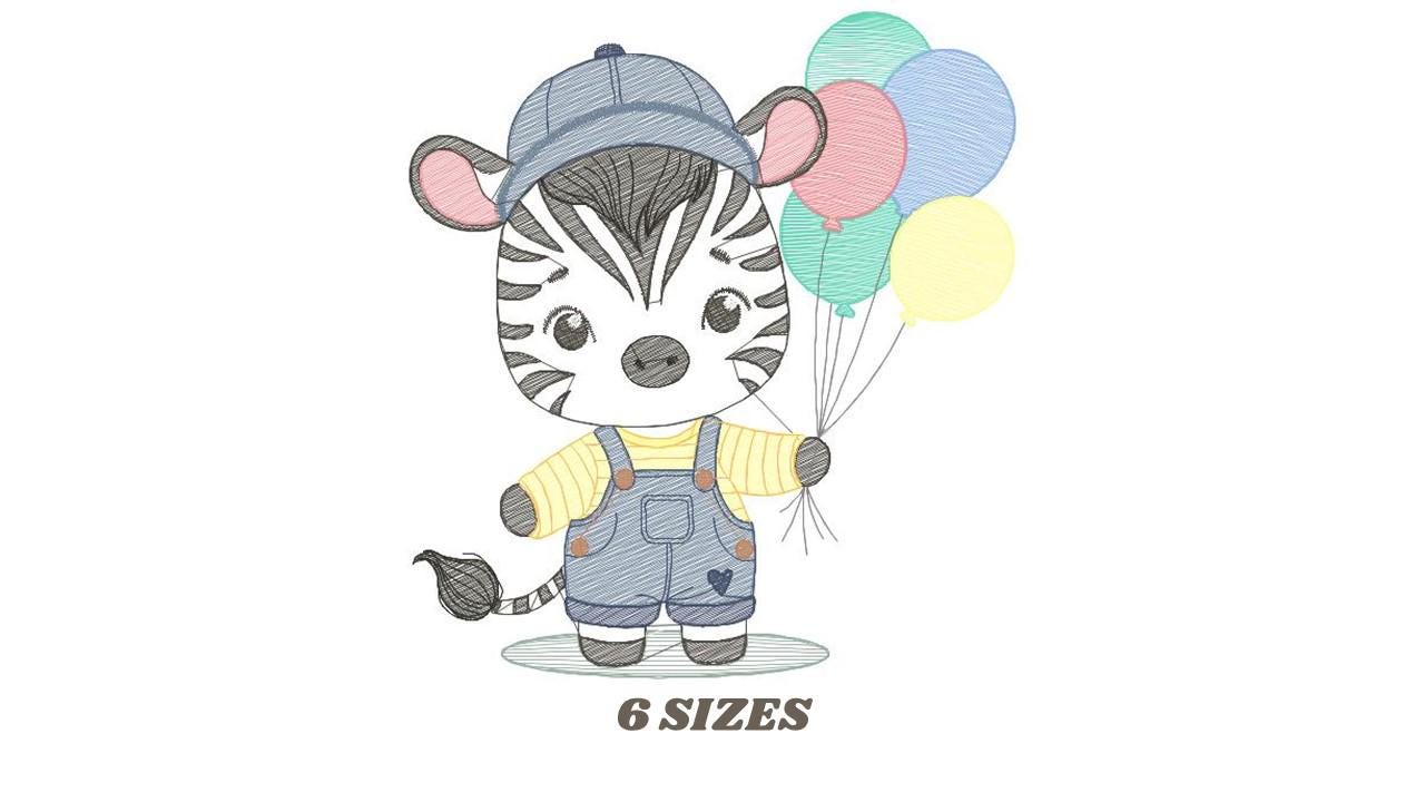Zebra embroidery designs - Animal with balloons embroidery design machine embroidery pattern - Safari Party embroidery - instant download