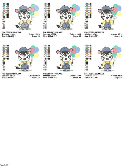 Zebra embroidery designs - Animal with balloons embroidery design machine embroidery pattern - Safari Party embroidery - instant download