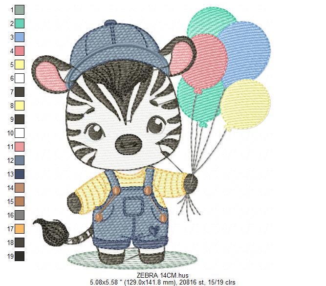Zebra embroidery designs - Animal with balloons embroidery design machine embroidery pattern - Safari Party embroidery - instant download