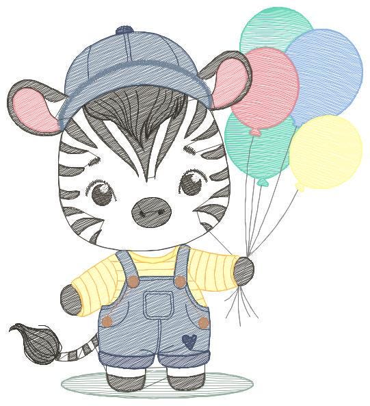 Zebra embroidery designs - Animal with balloons embroidery design machine embroidery pattern - Safari Party embroidery - instant download